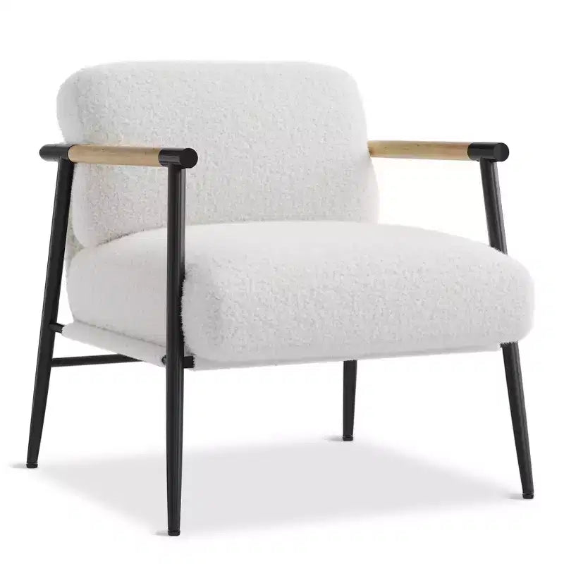 Modern Accent Chair; Cozy Reading Chair Upholstered in Plush 420g Fabric; with Spring Foam Cushion; for Bedroom and Living Room; White