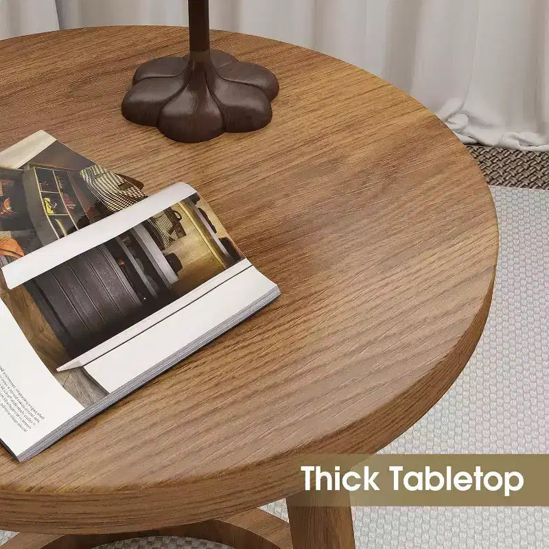 Table d'appoint ronde ; table de chevet en bois à trois pieds