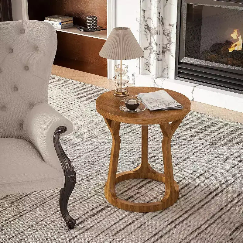 Table d'appoint ronde ; table de chevet en bois à trois pieds