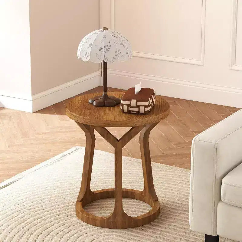 Kinsuite Round End Table - Rustic Natural Side Table; Wooden Night Stand with 3 Legs
