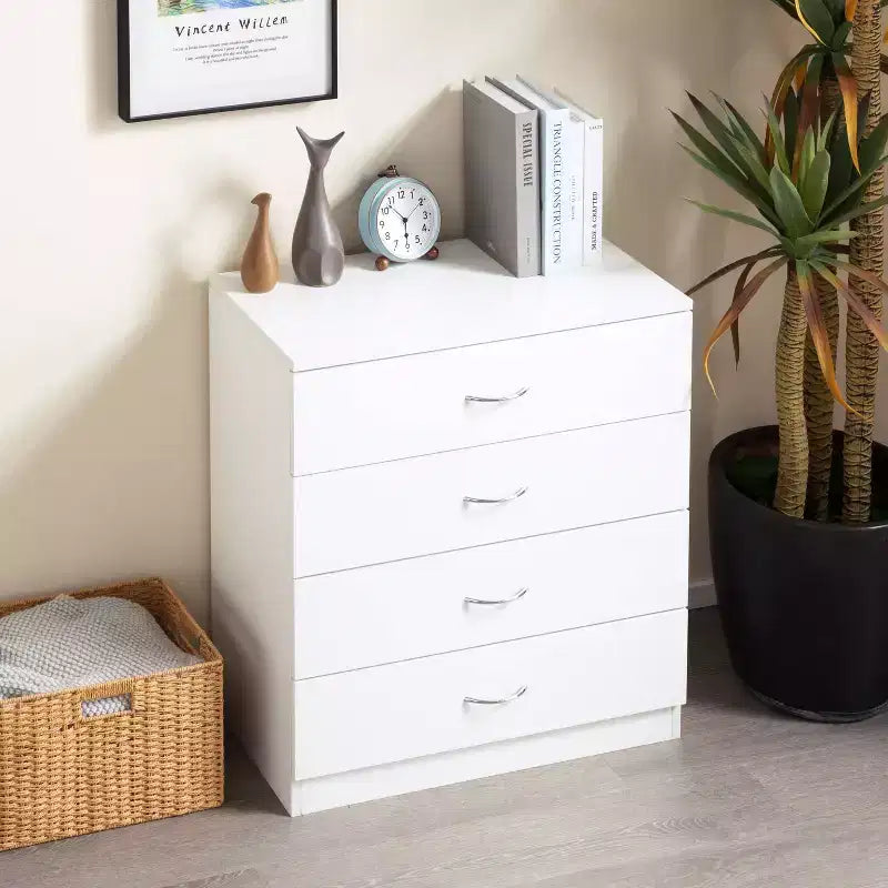 Meuble de rangement à quatre tiroirs avec des lignes épurées et un design compact