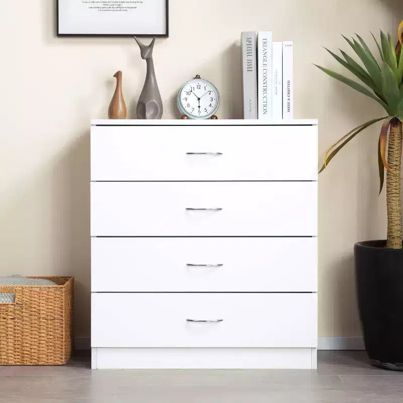 Meuble de rangement à quatre tiroirs avec des lignes épurées et un design compact