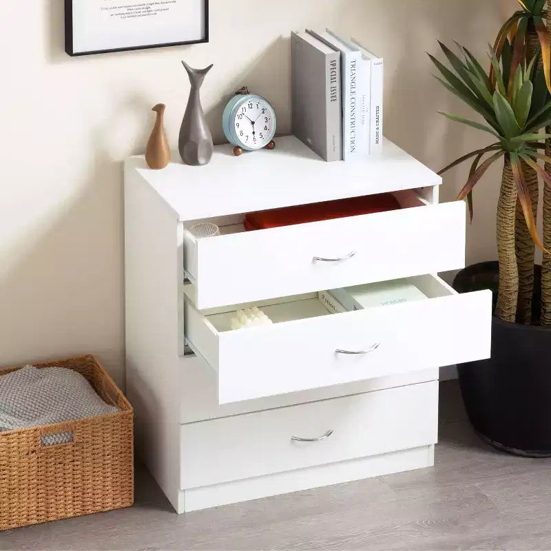 Meuble de rangement à quatre tiroirs avec des lignes épurées et un design compact