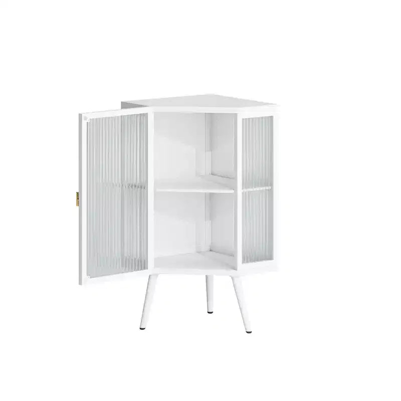 Okak Bathroom Storage Cabinet; Modern Floor Coner Cabinet with Tempered Glass Door and 2/3 Shelves for Living Room; Home Office