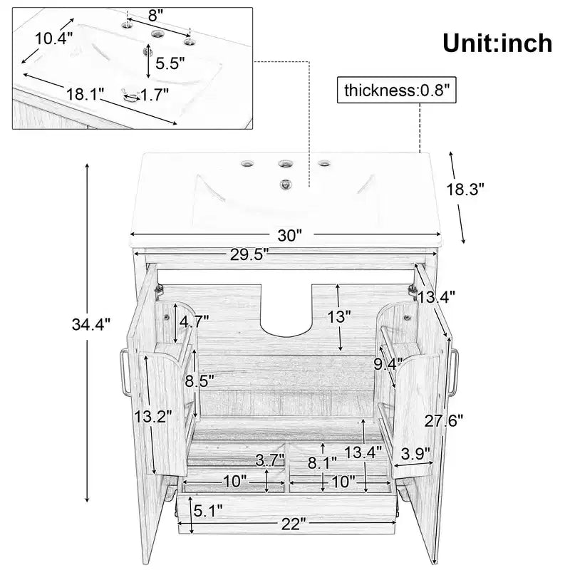 Avec évier, portes et tiroirs d'armoire multifonctionnels