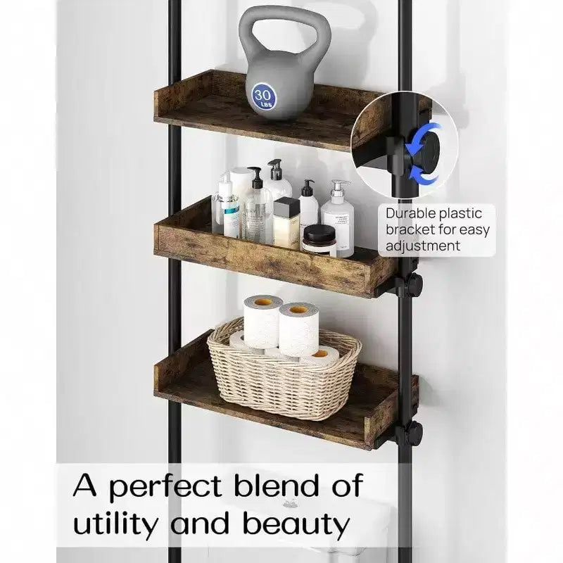 Étagère de rangement au-dessus des toilettes de salle de bain - Quatre étagères réglables en bois