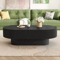 Wood Fluted Coffee Table; Modern Drum End Table; Oval Center Table with Sturdy Base for Living Room