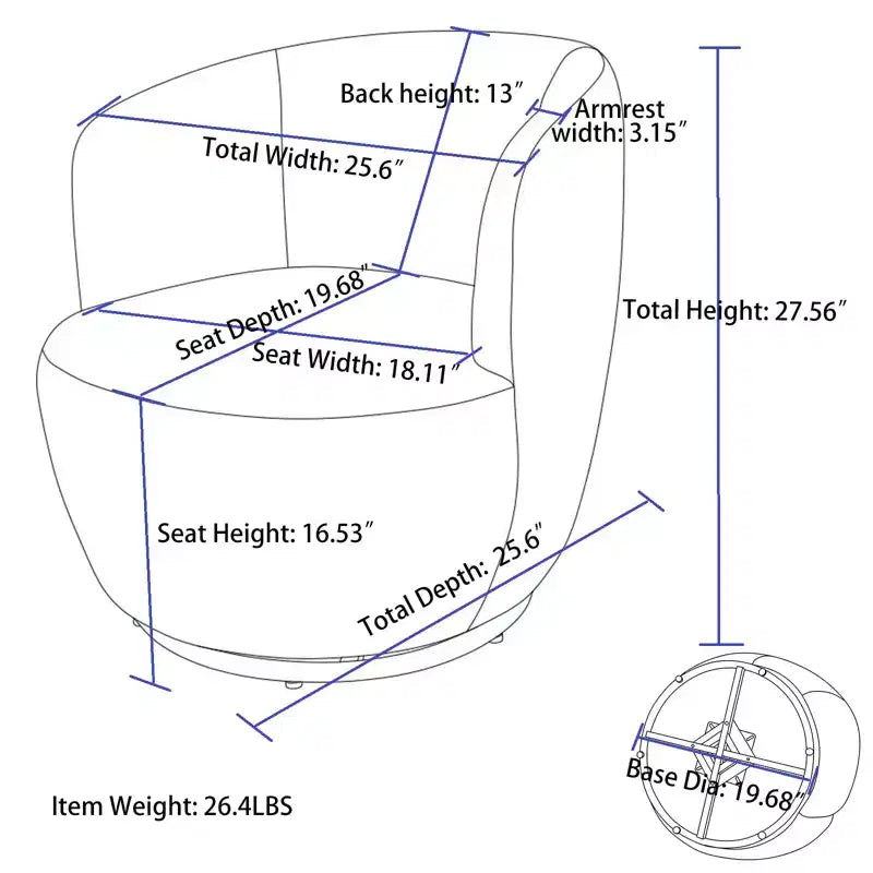 Fauteuil pivotant d'appoint en tissu avec anneau en métal thermolaqué noir