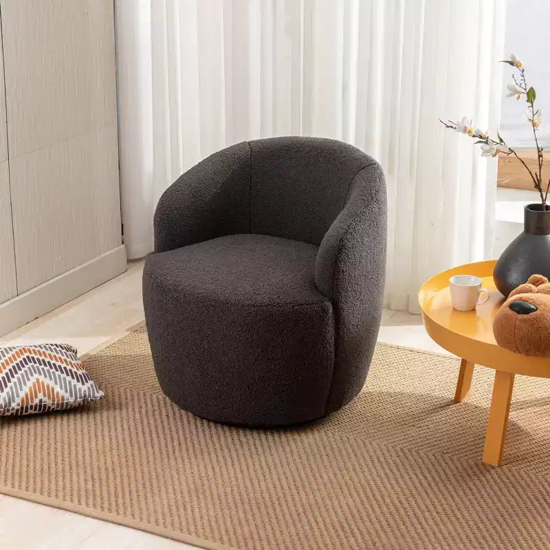 Fauteuil pivotant d'appoint en tissu avec anneau en métal thermolaqué noir