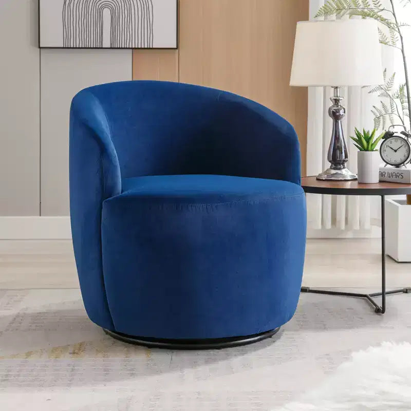 Fabric Swivel Accent Armchair Barrel Chair With Black Powder Coating Metal Ring
