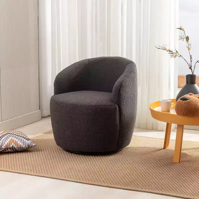 Fauteuil pivotant d'appoint en tissu avec anneau en métal thermolaqué noir