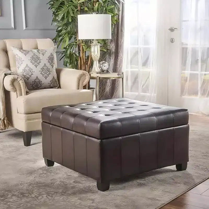 Banc de rangement carré ; tabouret de pied de lit