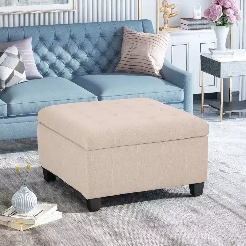 TUYOHW 31 Square Storage Bench;End of Bed Ottoman Bench with Button-Tufted Lid;Ottoman for Living Room;Entryway