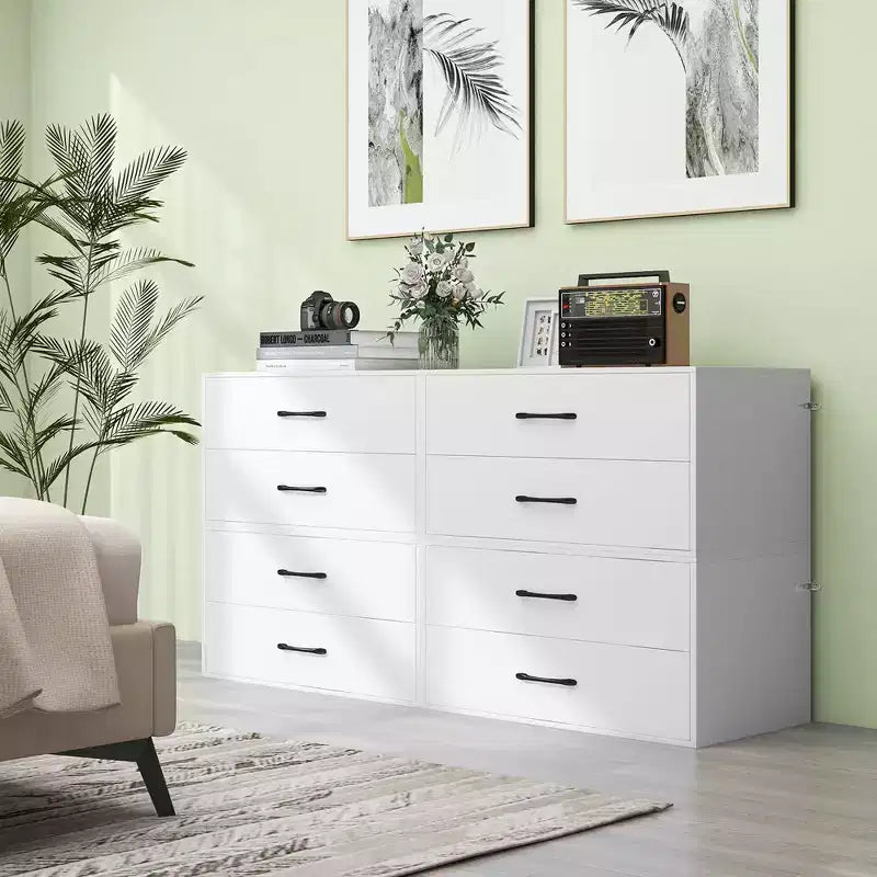 2 Commodes de Rangement Empilables à 2 Tiroirs avec Dispositif Anti-basculement