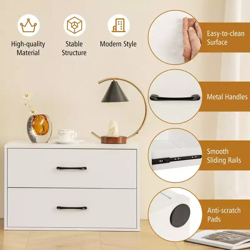 2 Commodes de Rangement Empilables à 2 Tiroirs avec Dispositif Anti-basculement