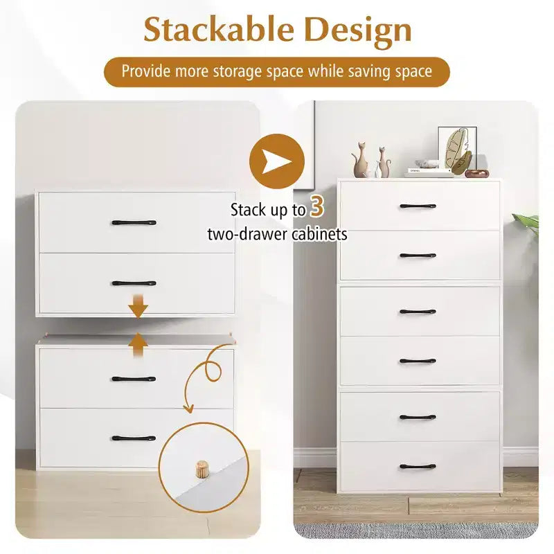 2 Commodes de Rangement Empilables à 2 Tiroirs avec Dispositif Anti-basculement
