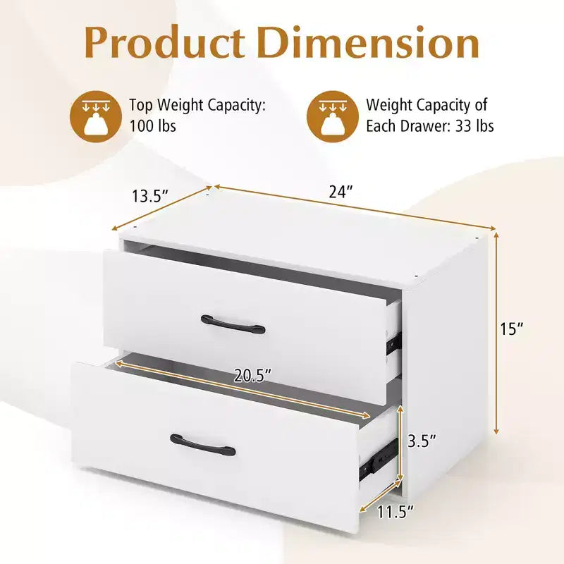 2 Commodes de Rangement Empilables à 2 Tiroirs avec Dispositif Anti-basculement