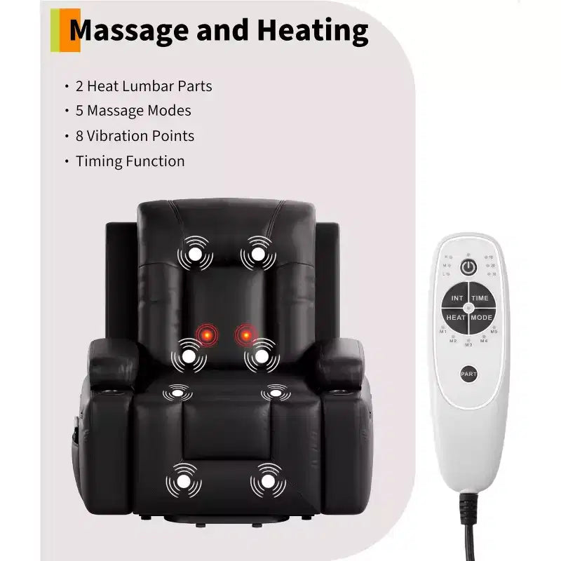 Fauteuil inclinable électrique réglable en hauteur - avec fonctions de chauffage et de massage