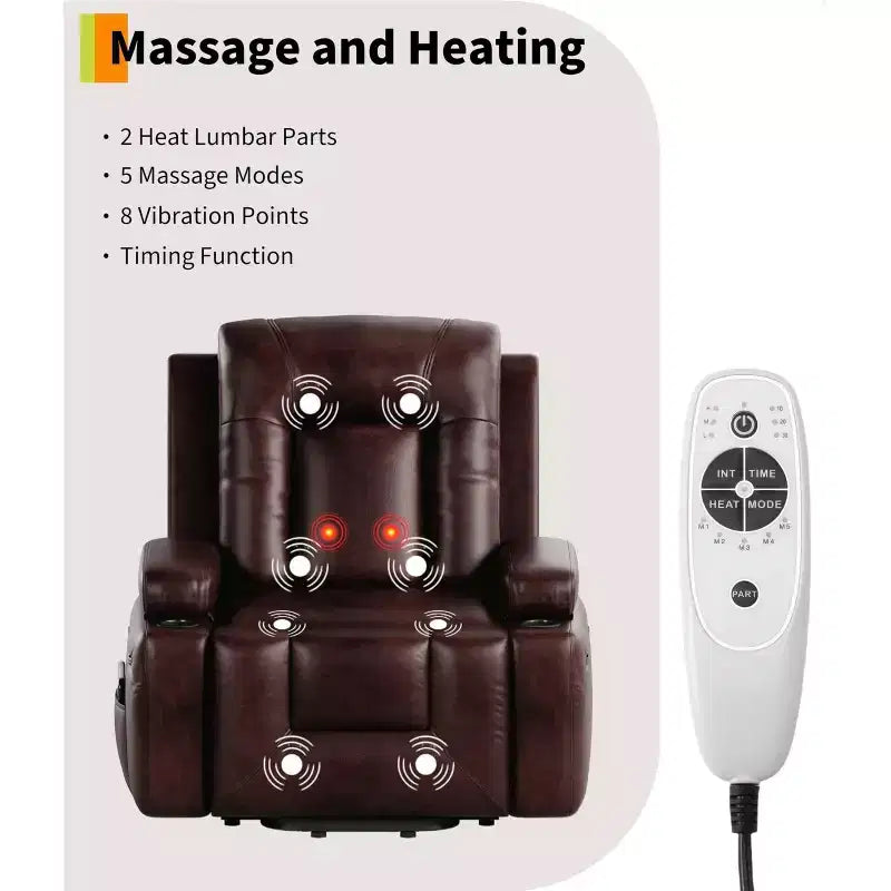 Fauteuil inclinable électrique réglable en hauteur - avec fonctions de chauffage et de massage