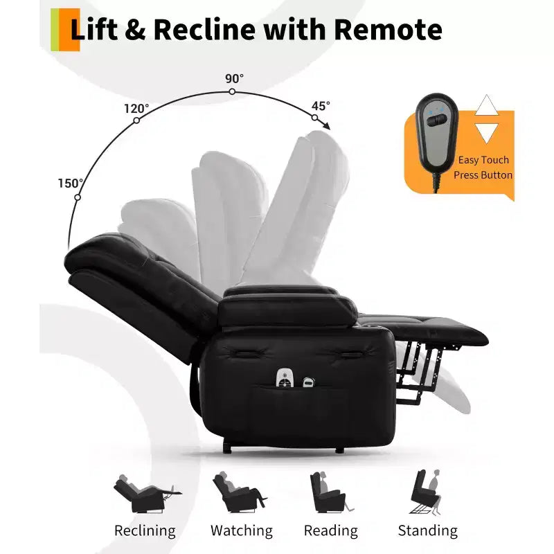 Fauteuil inclinable électrique réglable en hauteur - avec fonctions de chauffage et de massage