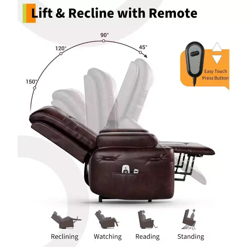 Fauteuil inclinable électrique réglable en hauteur - avec fonctions de chauffage et de massage