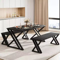 Dining Table Set for 4 with 2 Benches; Rectangular Kitchen Table; Sturdy Metal Frame; Space-Saving for Dining Room; Kitchen; Apartment