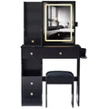 Makeup Vanity Desk with Mirror and Lights; Small Makeup Table Set with Drawers & Cabinet; Dressing Table with Stool & Power Outlet for Bedroom