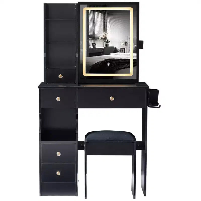 Makeup Vanity Desk with Mirror and Lights; Small Makeup Table Set with Drawers & Cabinet; Dressing Table with Stool & Power Outlet for Bedroom