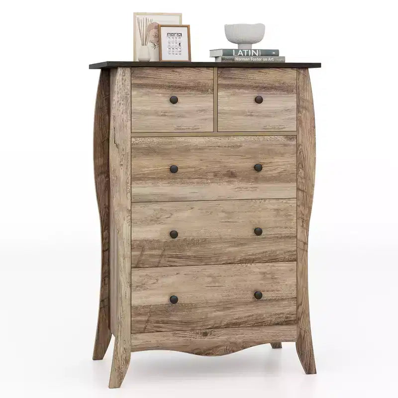 Commode de style rustique avec 5 tiroirs pliants en tissu et kit anti-basculement
