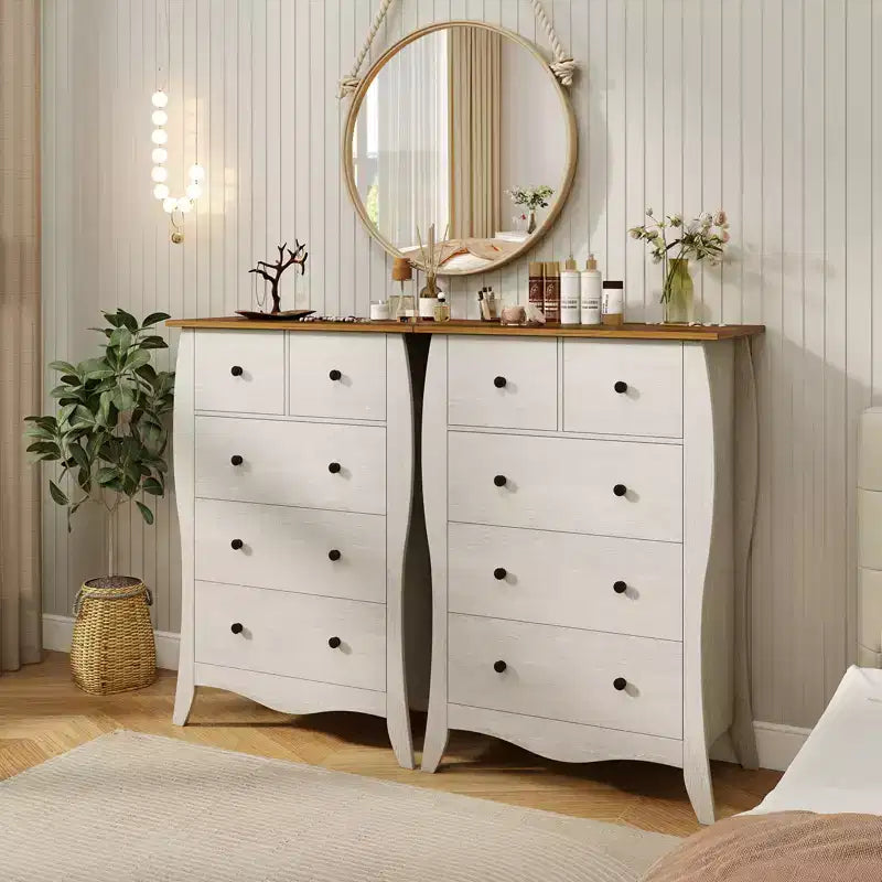 Commode de style rustique avec 5 tiroirs pliants en tissu et kit anti-basculement