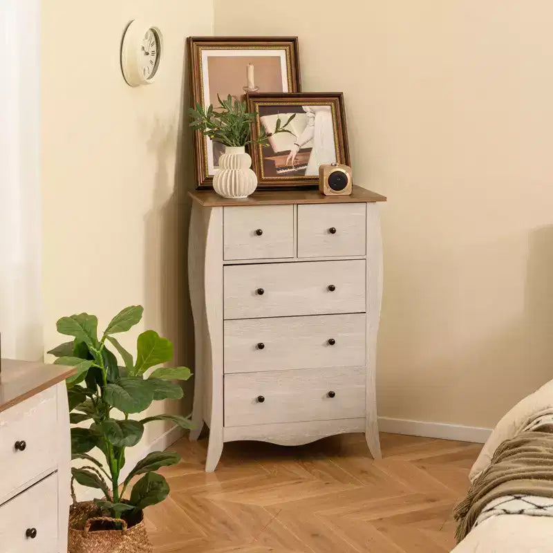 Commode de style rustique avec 5 tiroirs pliants en tissu et kit anti-basculement