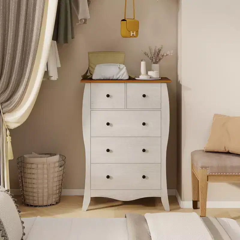 Commode de style rustique avec 5 tiroirs pliants en tissu et kit anti-basculement