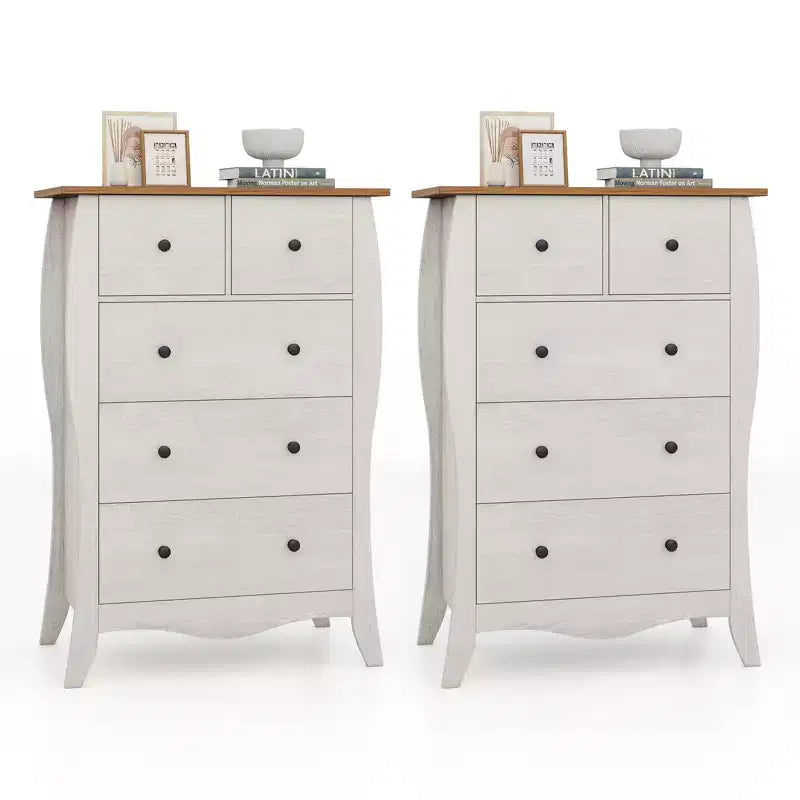 Commode de style rustique avec 5 tiroirs pliants en tissu et kit anti-basculement
