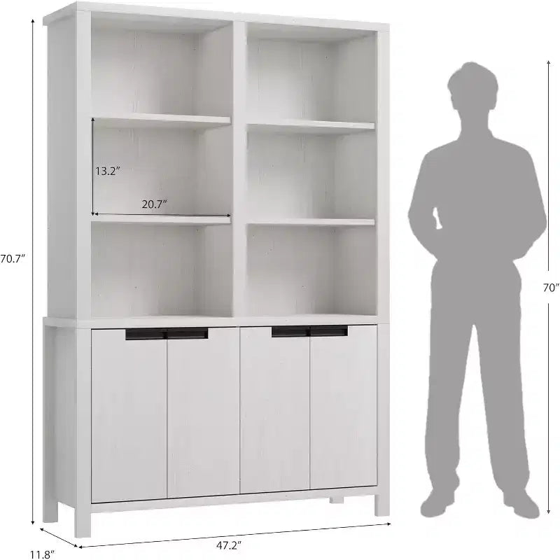 Bibliothèque de style campagnard avec portes ; étagères réglables