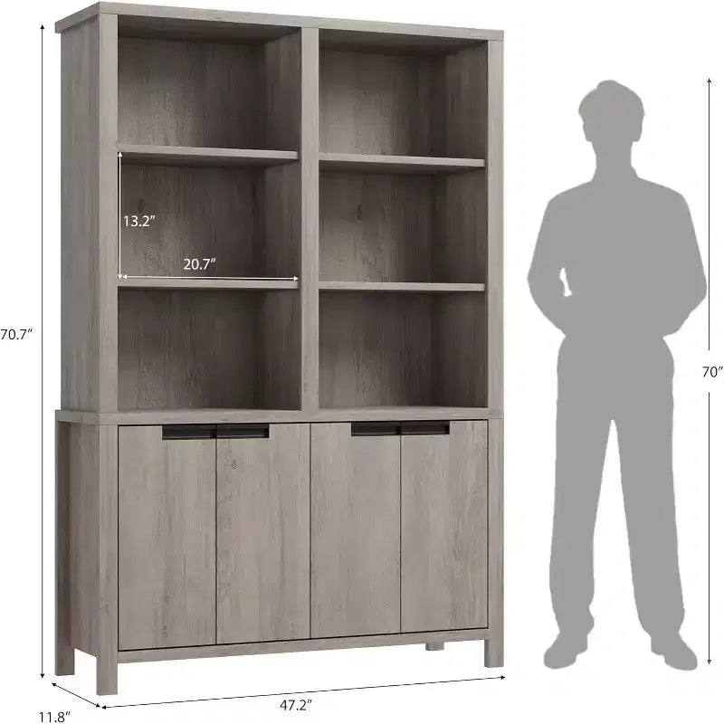 Bibliothèque de style campagnard avec portes ; étagères réglables