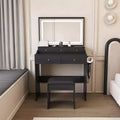 Okak Makeup Vanity with Large 3 Color Adjustable Mirror; Vanity Desk with Power Outlet and Hair Dryer Holder; Compact Vanity for Bedroom