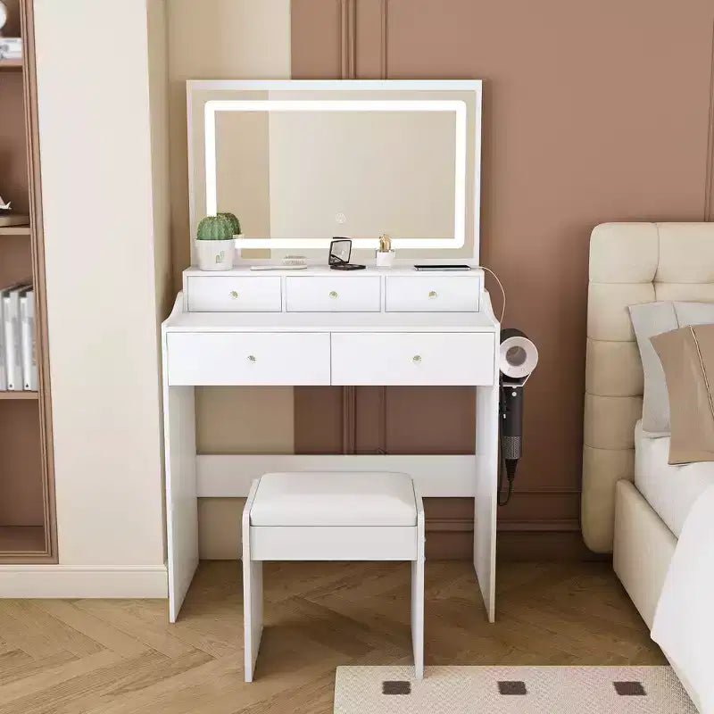 Coiffeuse avec prise électrique et support pour sèche-cheveux
