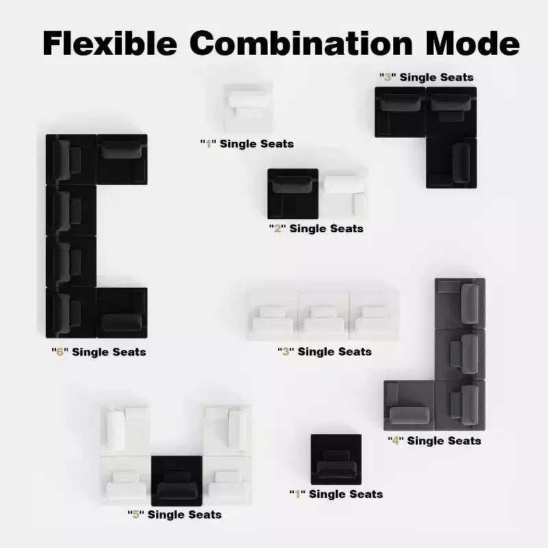 Canapé quatre places molletonné à compression modulaire moderne