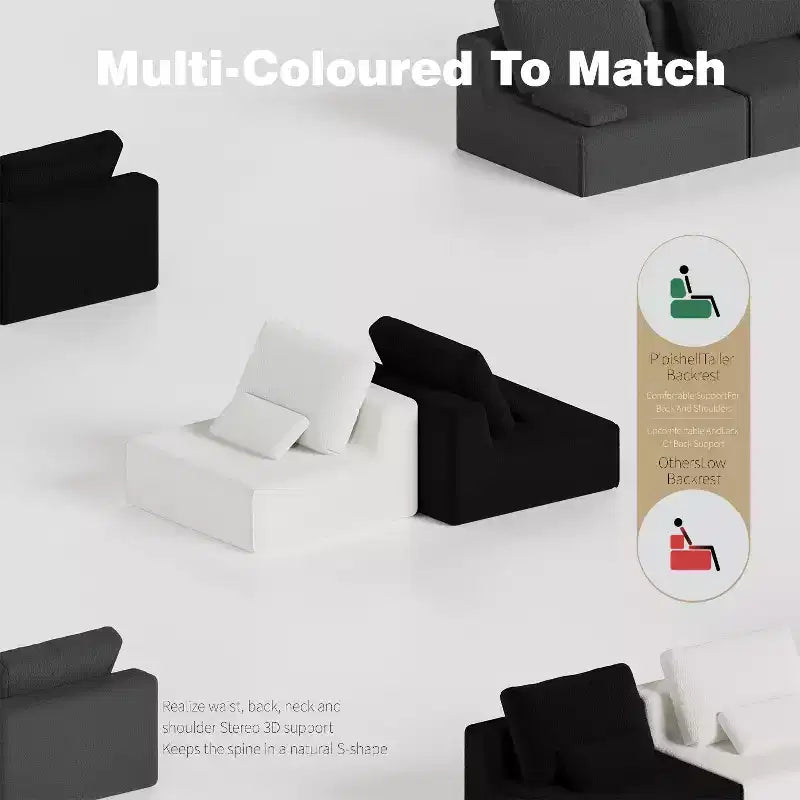 Canapé quatre places molletonné à compression modulaire moderne