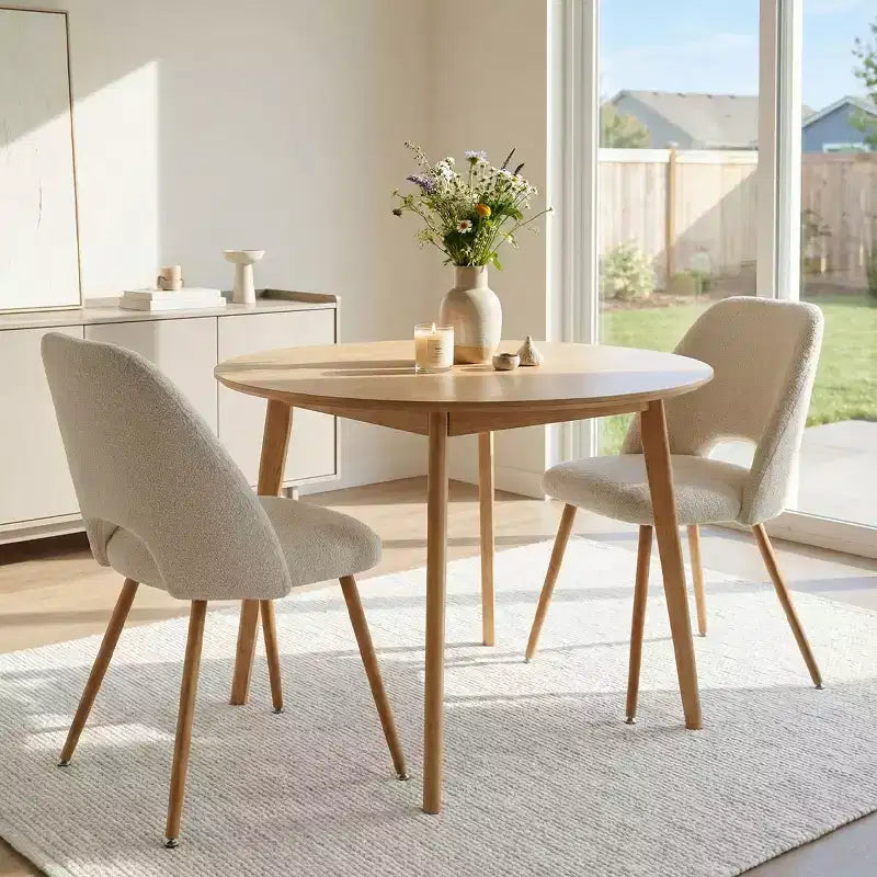 Boucl Upholstered Dining Chairs Set of 2; Modern Comfortable Kitchen Chairs with Curved Backrest and Metal Legs - Panipeachy