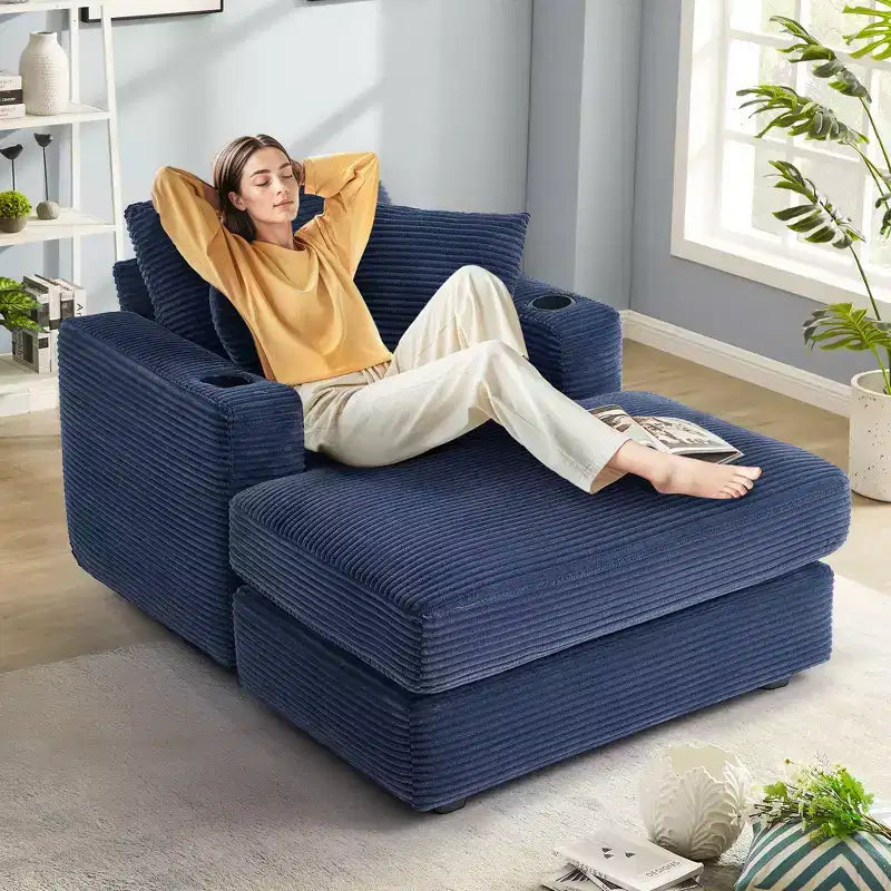 Fauteuil inclinable en velours côtelé avec repose-pieds, style moderne