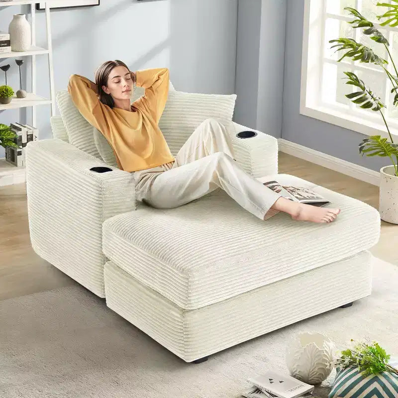 Fauteuil inclinable en velours côtelé avec repose-pieds, style moderne