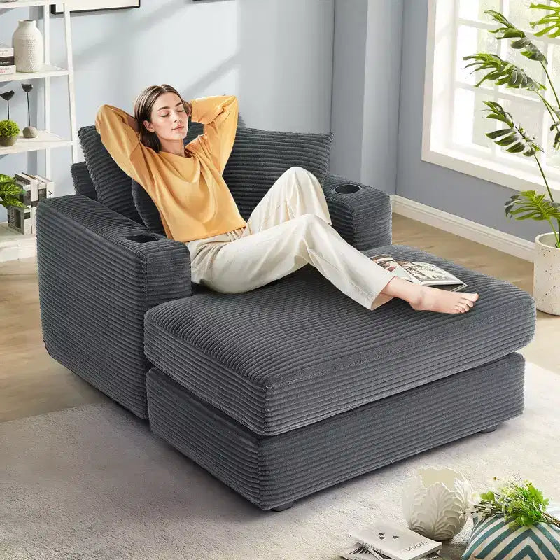 Fauteuil inclinable en velours côtelé avec repose-pieds, style moderne