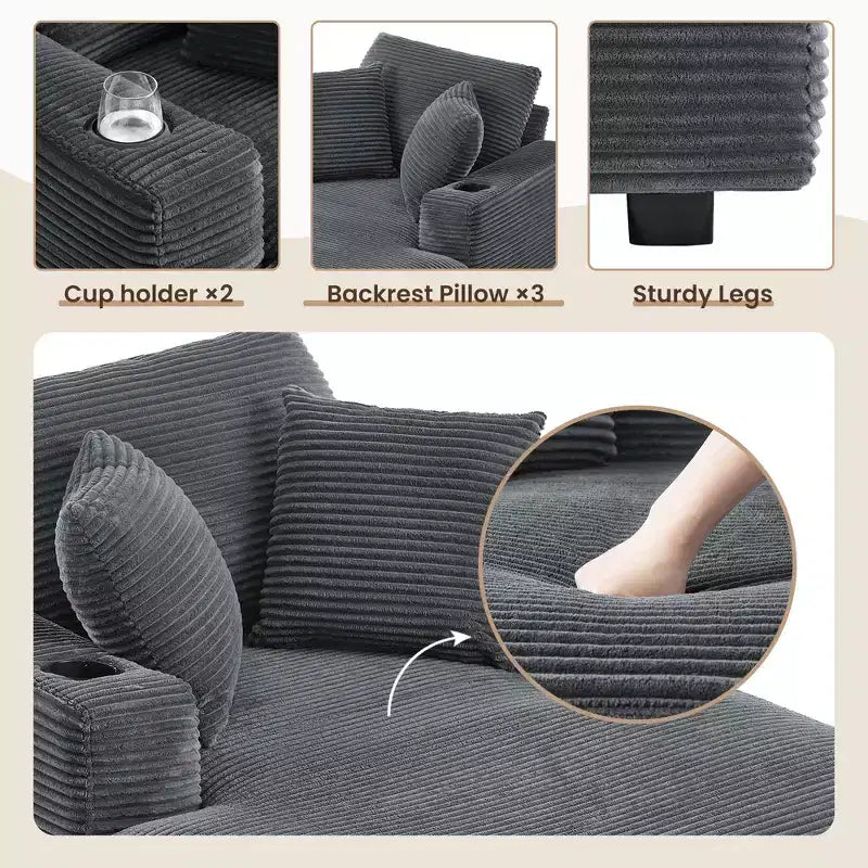 Fauteuil inclinable en velours côtelé avec repose-pieds, style moderne