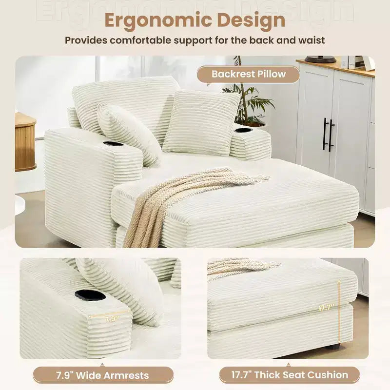 Fauteuil inclinable en velours côtelé avec repose-pieds, style moderne