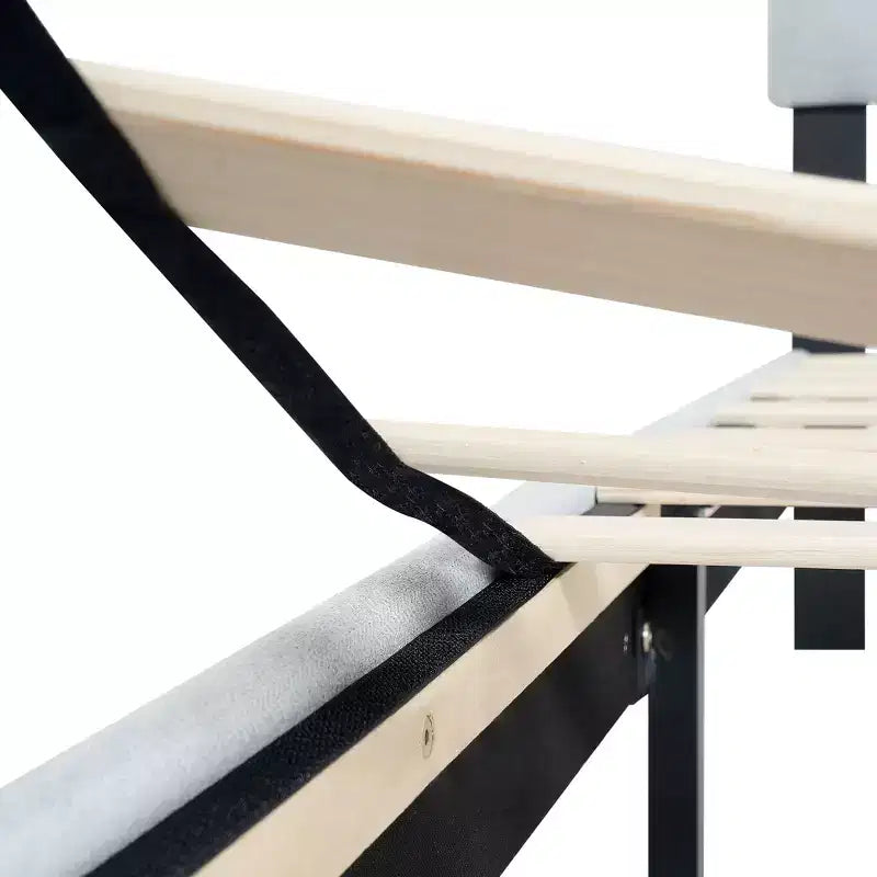Lit double plateforme tapissé avec support matelas à lattes en bois