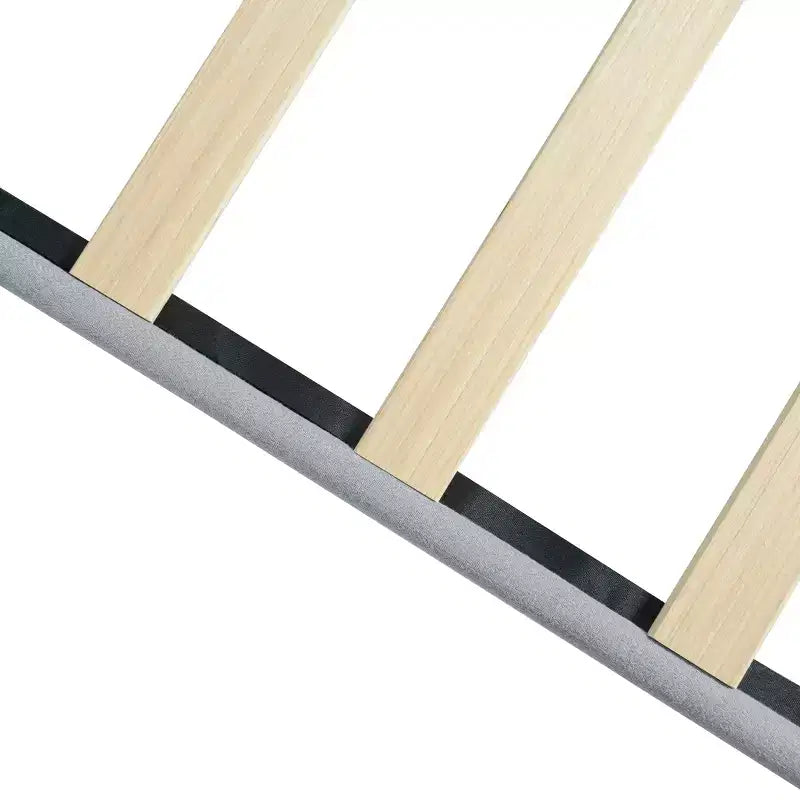Lit double plateforme tapissé avec support matelas à lattes en bois