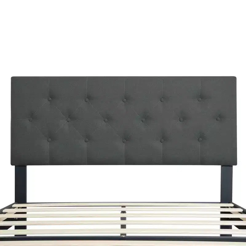 Lit double plateforme tapissé avec support matelas à lattes en bois