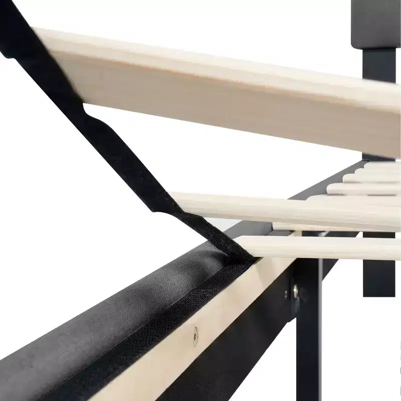 Lit double plateforme tapissé avec support matelas à lattes en bois