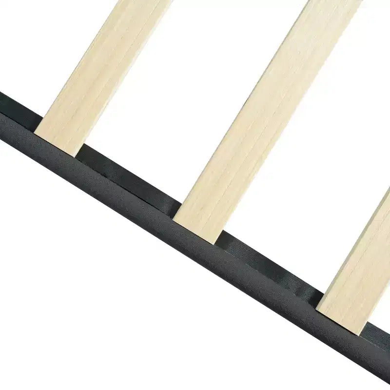 Lit double plateforme tapissé avec support matelas à lattes en bois